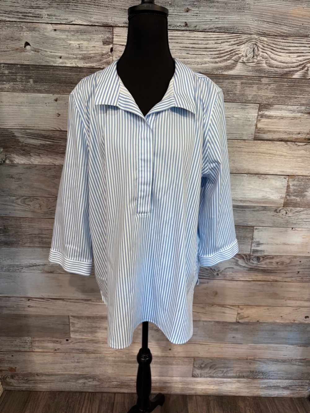 Chico's Blue and White Striped Popover Blouse